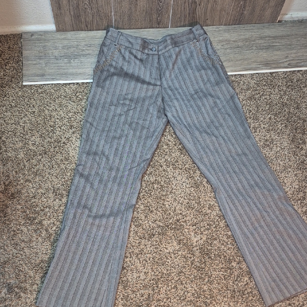 VILA Gray Striped Trousers